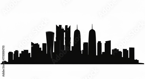 Silhouette of a city skyline with various tall buildings against a white background showcasing urban architecture created with generative ai