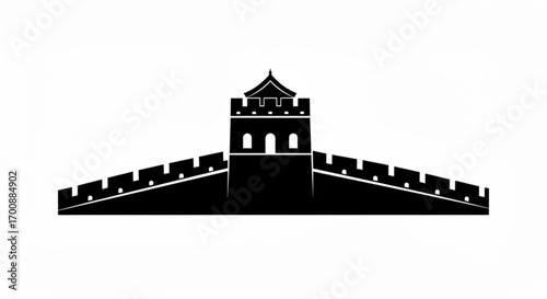 A stark silhouette of the great wall of china with its iconic watchtower and fortified defensive structure created with generative ai