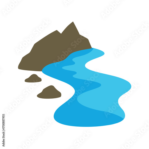 Flowed River with Rocky Banks on White Background