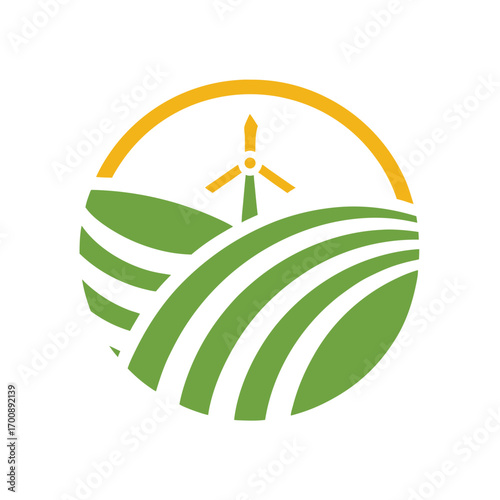 Farming Logo with Windmill in Circle Emblem