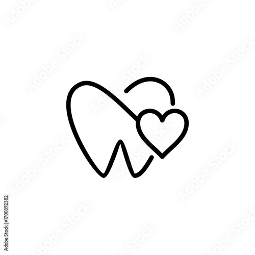 Minimalist dental logo featuring a tooth inside a heart, symbolizing oral health, care, and love in dentistry.