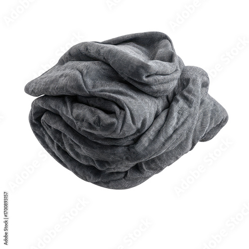 Gray blanket crumpled in a ball, top view