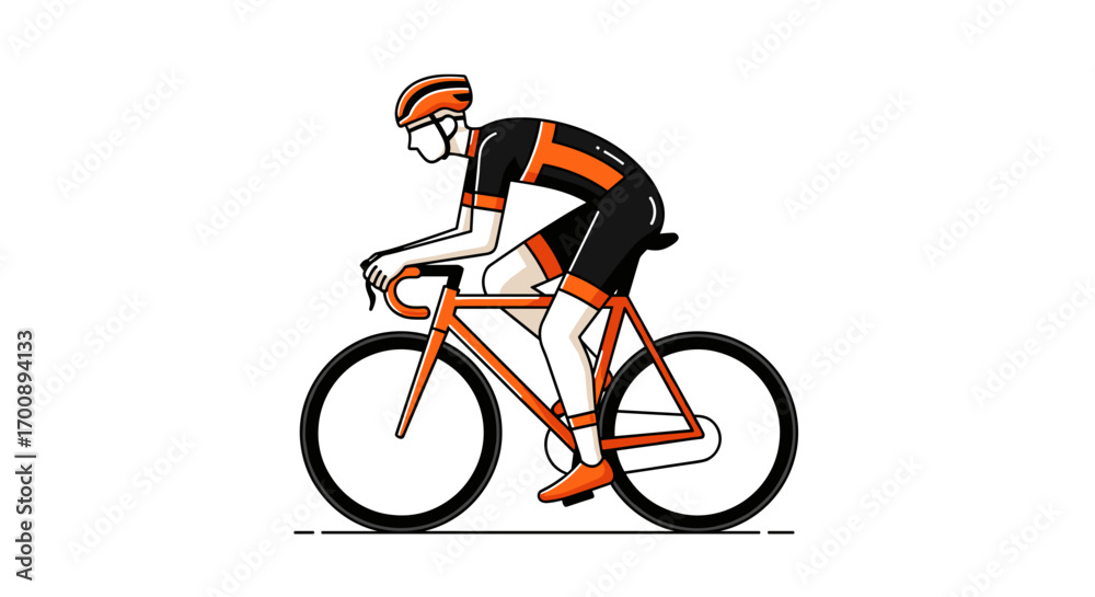 Naklejka premium Illustration of a cyclist wearing orange helmet and riding an orange bicycle