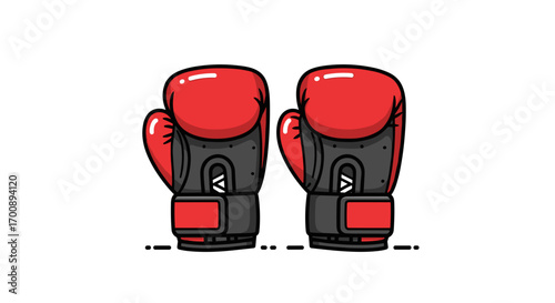Illustration of a pair of red boxing gloves with black accents on a white background
