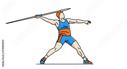 Illustration of a male athlete preparing to throw a javelin in a sporting event