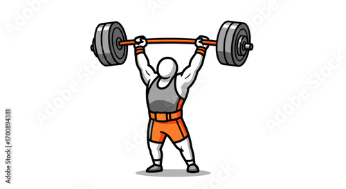 Illustration of a weightlifter lifting a barbell over his head in orange and gray