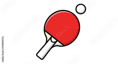 Illustration of a red ping pong paddle with a white ball ready to be hit above