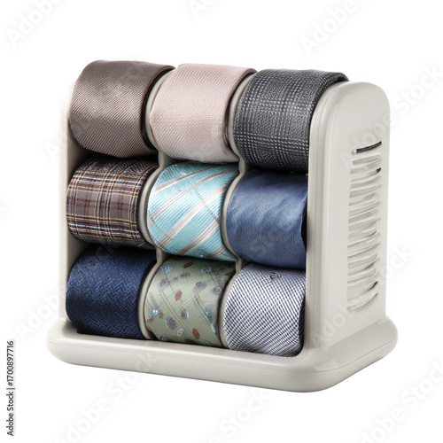 White tie rack organizing ties, closet storage