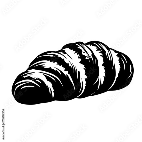 Butter croissant pastry silhouette with flaky layers, delicious French bakery breakfast vector illustration icon