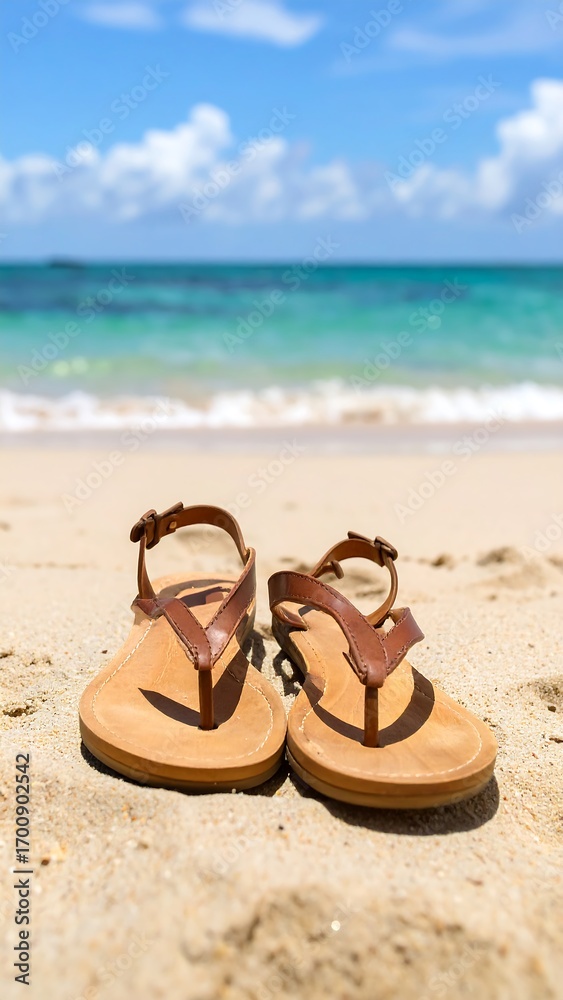 Fototapeta premium Brown sandals on beach