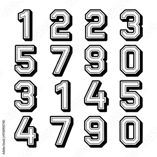 Retro Style Jersey Numbers Vector Illustration