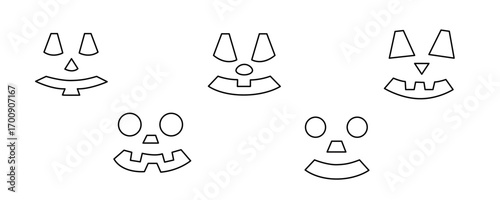 Halloween face for pumpkin carving, spooky face expression for traditional autumn holiday design, Halloween party celebration hand drawn outline simple doodle illustration, line art