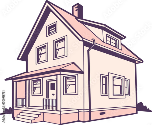 A charming two story house with a covered porch and dormer windows perfect for a cozy home or rental property