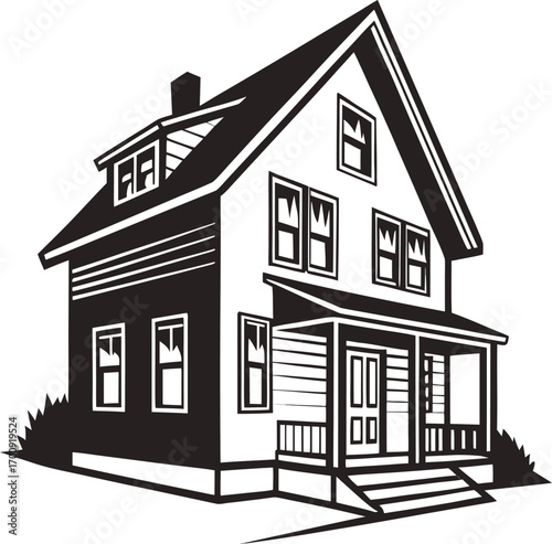 Classic American Style Two Story Family Home with Porch and Dormer Windows
