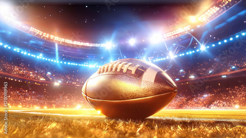 Football Super BAll at Super Bowl in huge arena packed at maximum with fans and crowd celebrating touchdown