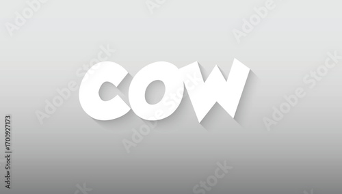 This graphic art piece presents the word 'cow' with a modern yet gentle appeal, rendered in a soft, rounded lowercase font. The friendly curves of the 'c' and 'o' create an approachable feel, while th