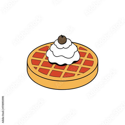 Delicious belgian waffles with berries and whipped cream illustration