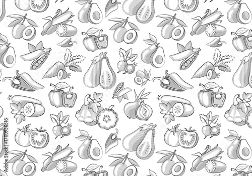 Seamless Vegetable Pattern in Hand Drawn Sketch Style