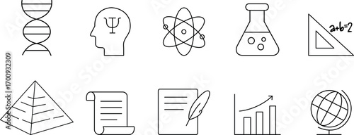 School Subjects Line Icons set