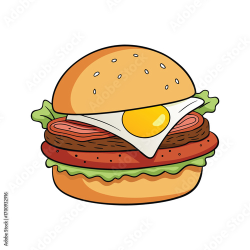 Cheeseburger with fried egg and bacon topping