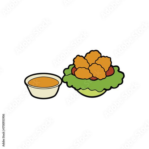 Chicken nuggets with dipping sauces and side salad advertisement banner