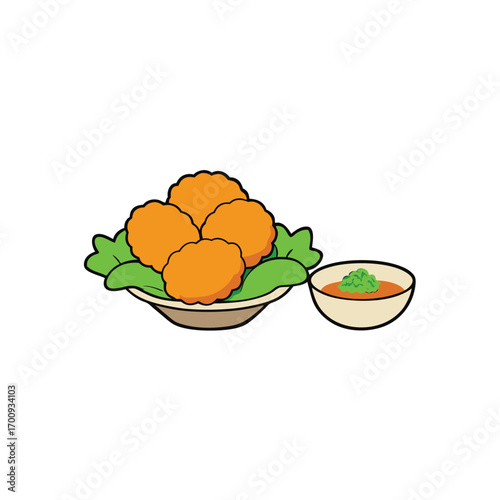 Delicious chicken nuggets with dipping sauces and fresh side salad banner design