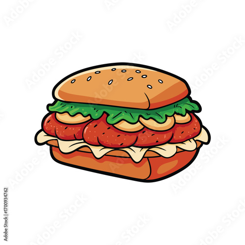 Delicious chicken parmesan sandwich with marinara sauce illustration