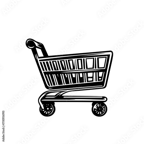 Shopping cart silhouette for retail purchase, empty supermarket trolley vector illustration icon