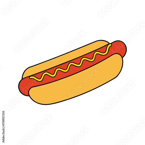 Classic hot dog with mustard and relish illustration