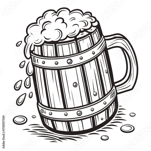 A cold pint of beer in a stylized glass mug with foam, a perfect vector illustration for any bar or pub design