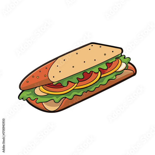 Delicious flatbread sandwich with meat and fresh vegetables banner advertisement