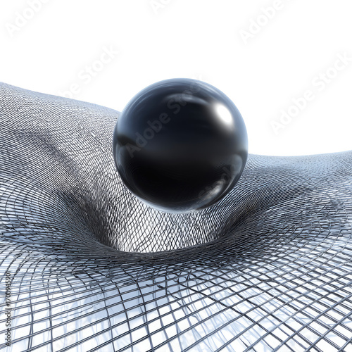 A black sphere falling into a gridded spacetime warp