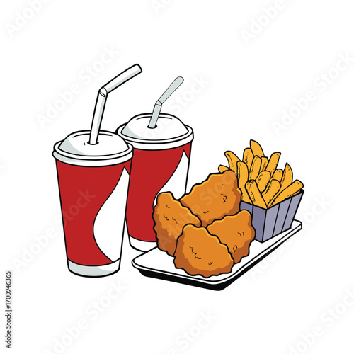 Fried chicken wings combo meal with soda illustration