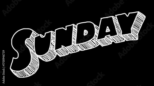 White wiggly hand drawn retro SUNDAY text on alpha