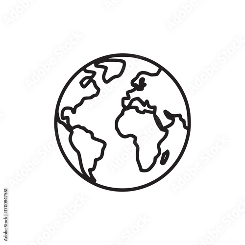 Illustration of a globe, representing global connectivity, international business, or worldwide communication, rendered as a clean, minimalist line drawing for versatile use