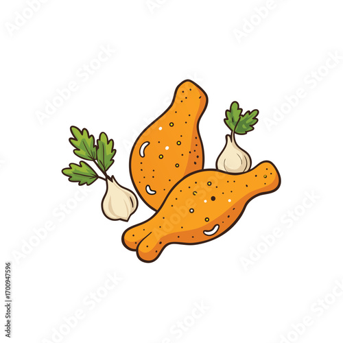 Garlic parmesan chicken wings with herbs on white background