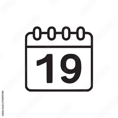 Vector art of calendar icon symbol representing a specific date, such as the 19th, used for scheduling, reminders, and planning sign of time management, appointments, and important events in personal 