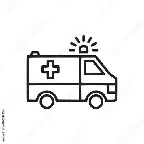 Illustration of an ambulance, a vehicle equipped for transporting sick or injured people to a hospital, often with emergency medical equipment