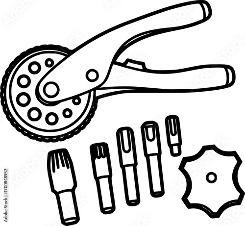 Leather hole punch set outline icon vector
