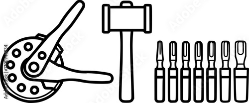 Leather hole punch set outline icon vector
