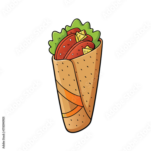 Spicy grilled chicken wrap with fresh lettuce illustration