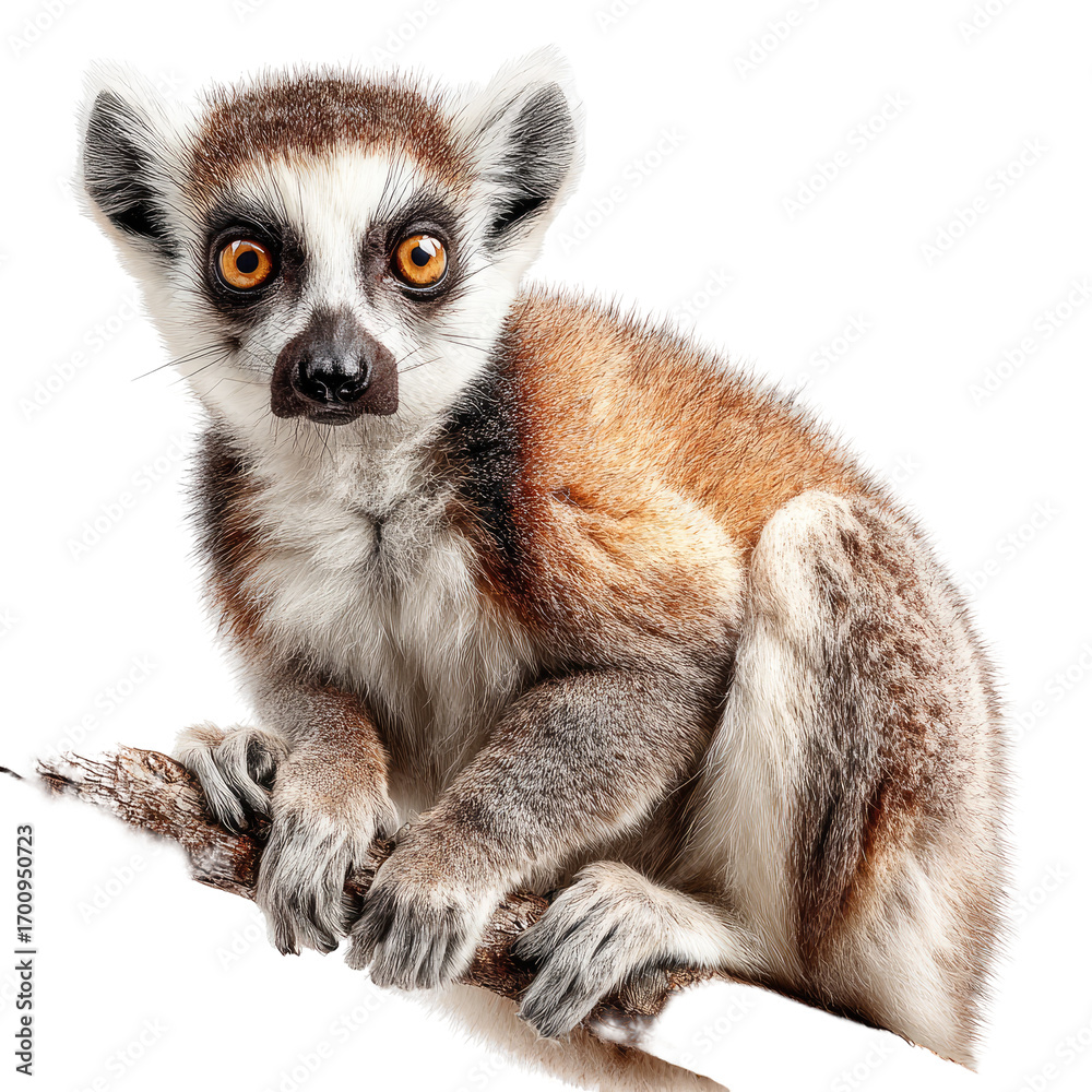 Fototapeta premium Close-up of a ring-tailed lemur sitting on a branch