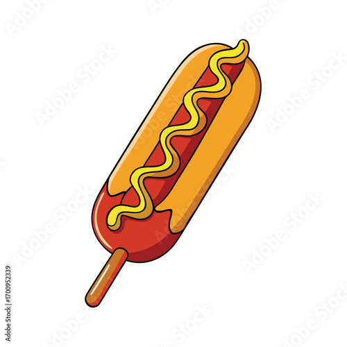 Jumbo corn dog with ketchup and mustard swirl illustration