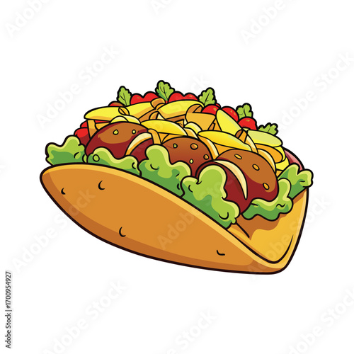 Delicious loaded taco fries with meat and cheese advertisement