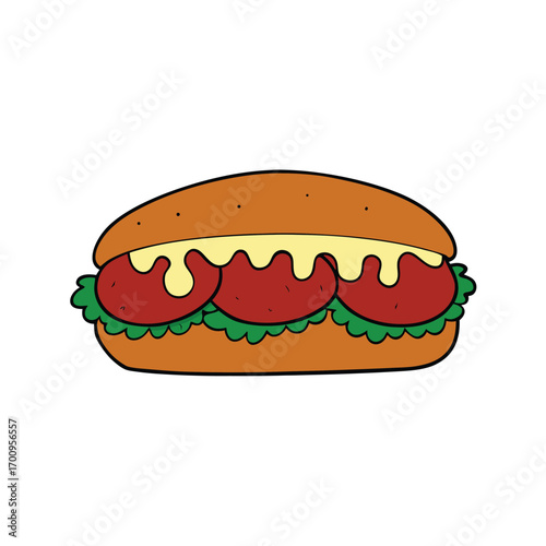 Delicious meatball sub sandwich with marinara sauce and melted cheese