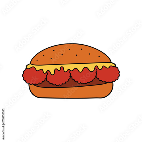 Delicious meatball sub sandwich with marinara sauce and melted cheese