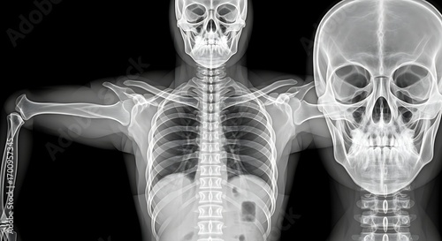 X-ray image showcasing human skeletal system for medical analysis and healthcare research