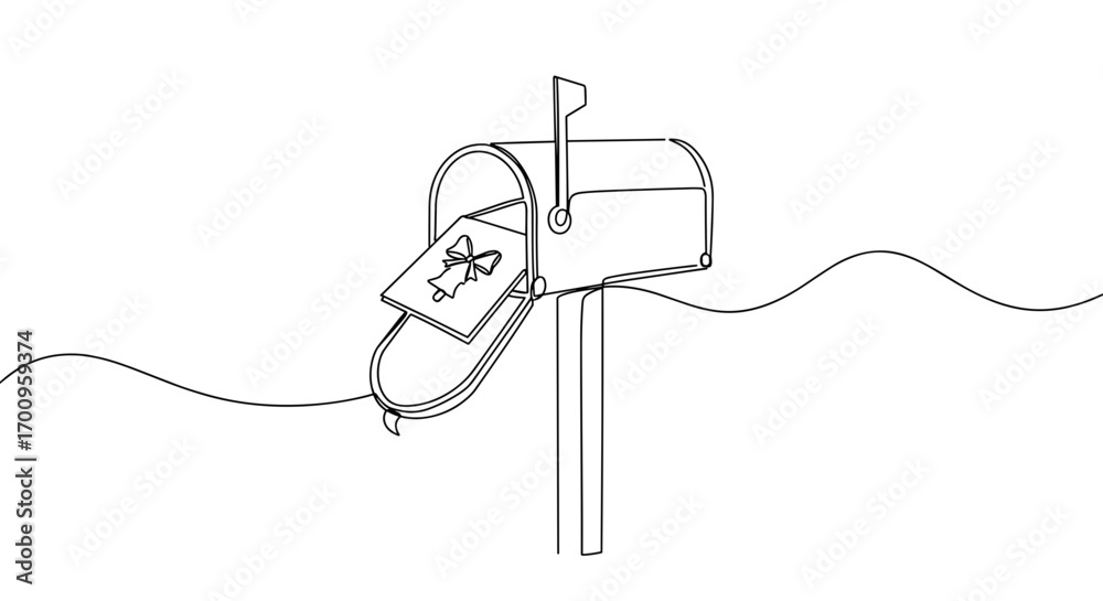 Obraz premium Minimalist line drawing of mailbox with letter on transparent background 