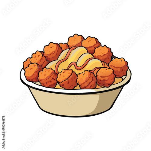 Delicious tater tots with cheese sauce and bacon crumble