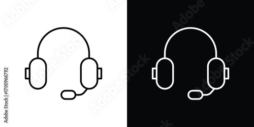Headset icon logo black vector. suitable for any business website designs